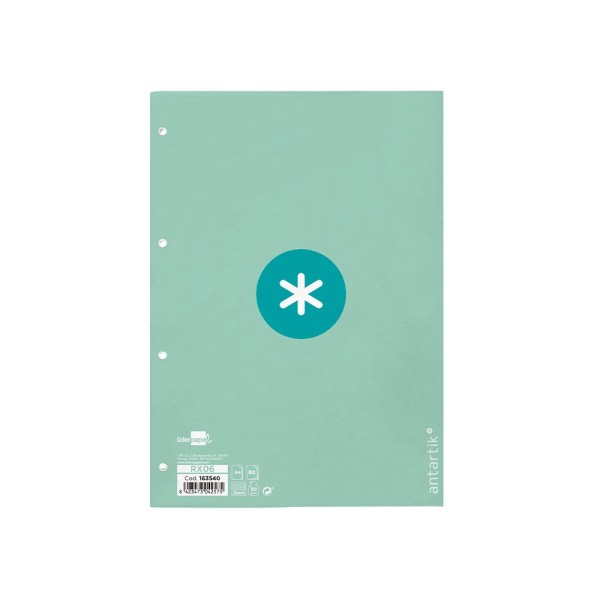 Recambio liderpapel a4 antartik 80 hojas 90g/m2 cuadro 5 mm 4 taladros 1 banda marco color menta