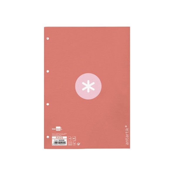 Recambio liderpapel a4 antartik 80 hojas 90g/m2 cuadro 5 mm 4 taladros 1 banda marco color rosa