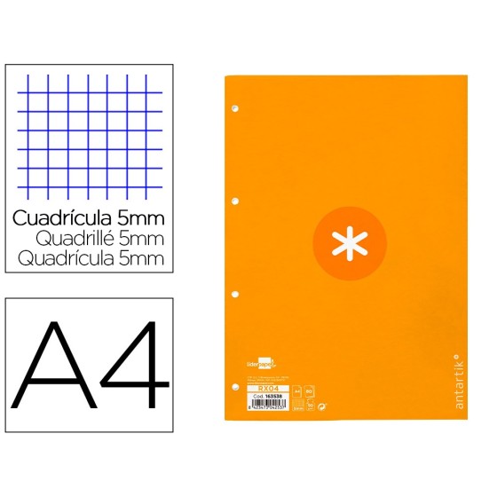 Recambio liderpapel a4 antartik 80 hojas 90g/m2 cuadro 5 mm 4 taladros 1 banda marco color mostaza