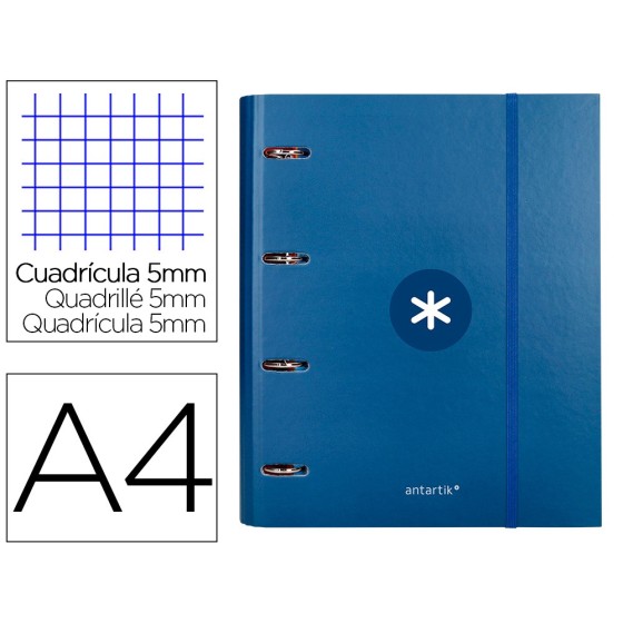 Carpeta con recambio liderpapel antartik a4 cuadro 5 mm forrada 4 anillas 40mm redondas color azul marino