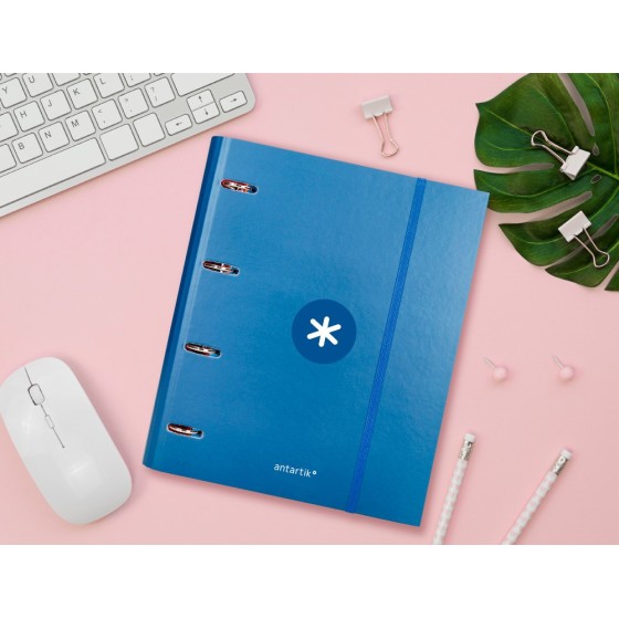 Carpeta con recambio liderpapel antartik a4 cuadro 5 mm forrada 4 anillas 40mm redondas color azul marino