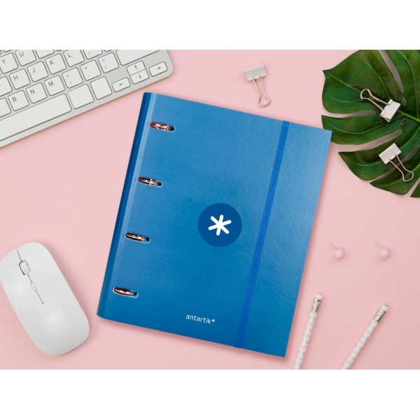 Carpeta con recambio liderpapel antartik a4 cuadro 5 mm forrada 4 anillas 40mm redondas color azul marino