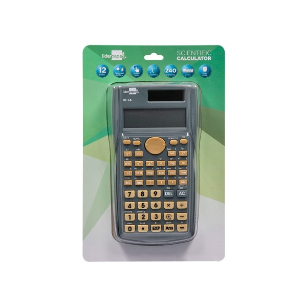 Calculadora liderpapel cientifica xf34 12 digitos 240 funciones con tapa solar y pilas color gris 156x85x20