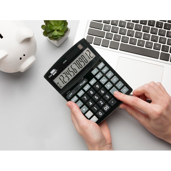 Calculadora liderpapel sobremesa xf30 12 digitos tasas solar y pilas color negro 190x140x25 mm