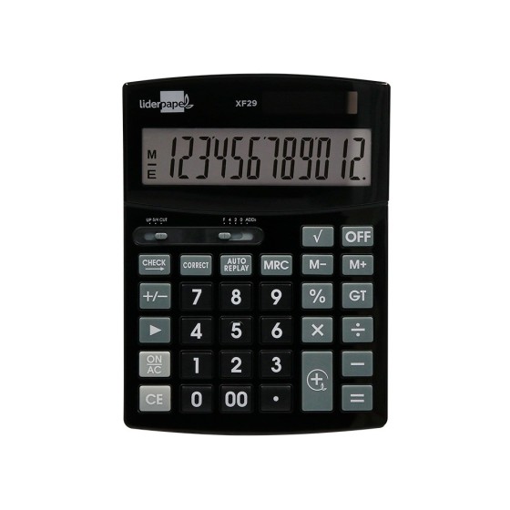 Calculadora liderpapel sobremesa xf29 12 digitos solar y pilas color negro 190x140x30 mm