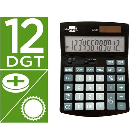 Calculadora liderpapel sobremesa xf27 12 digitos tasas solar y pilas color negro 155x115x25 mm