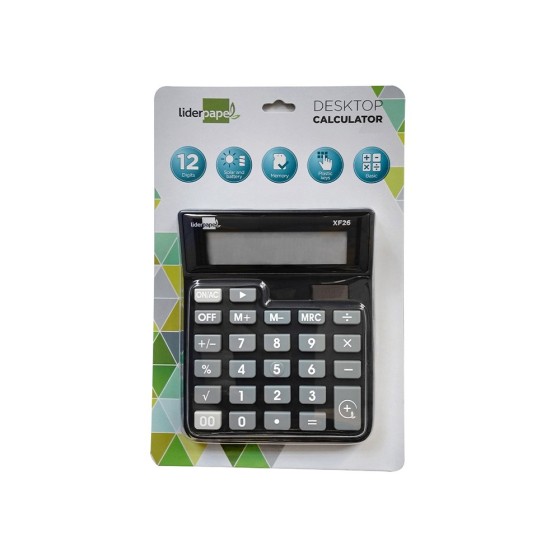 Calculadora liderpapel sobremesa xf26 12 digitos solar y pilas 127x105x24 mm color negro