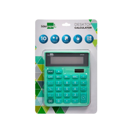 Calculadora liderpapel sobremesa xf24 10 digitos solar y pilas color verde 127x105x24 mm