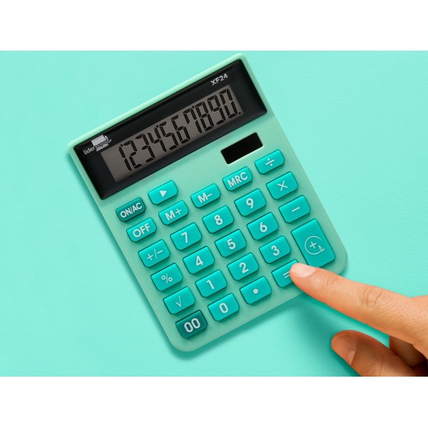Calculadora liderpapel sobremesa xf24 10 digitos solar y pilas color verde 127x105x24 mm