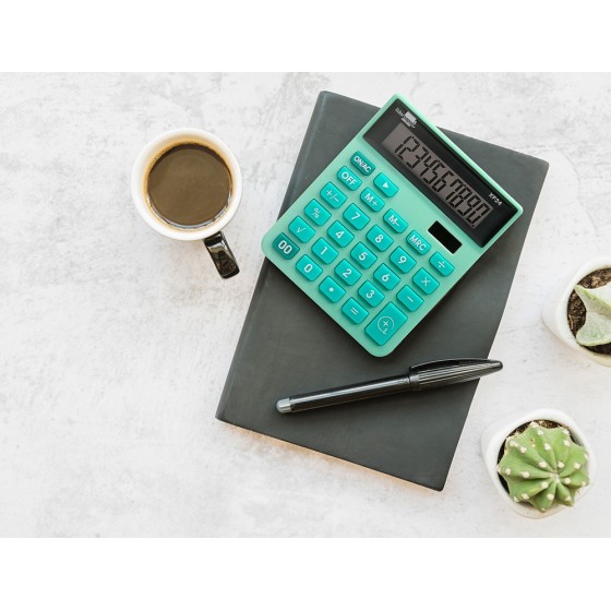 Calculadora liderpapel sobremesa xf24 10 digitos solar y pilas color verde 127x105x24 mm