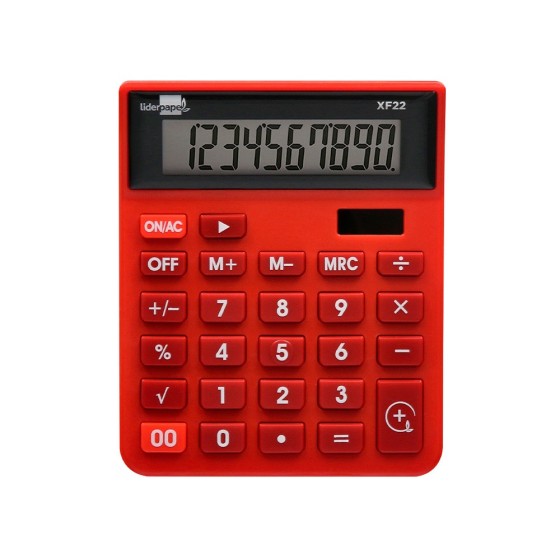 Calculadora liderpapel sobremesa xf22 10 digitos solar y pilas color rojo 127x105x24 mm