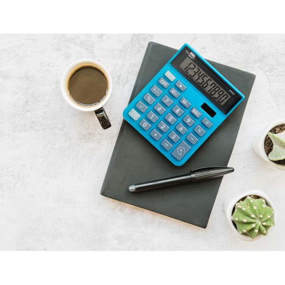 Calculadora liderpapel sobremesa xf21 10 digitos solar y pilas color azul 127x105x24 mm