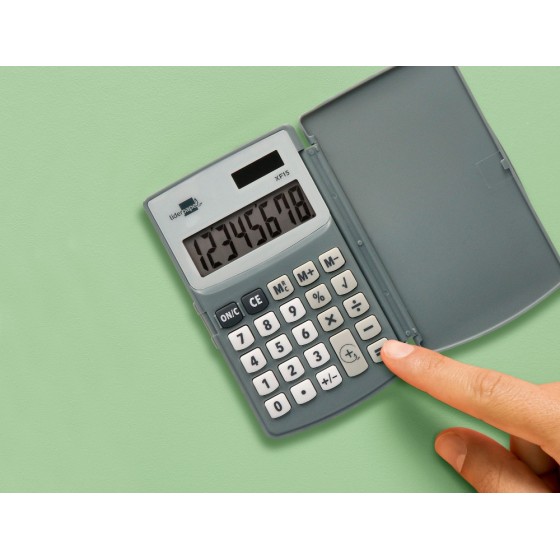 Calculadora liderpapel bolsillo xf15 10 digitos con tapa solar y pilas color gris 123x75x12 mm