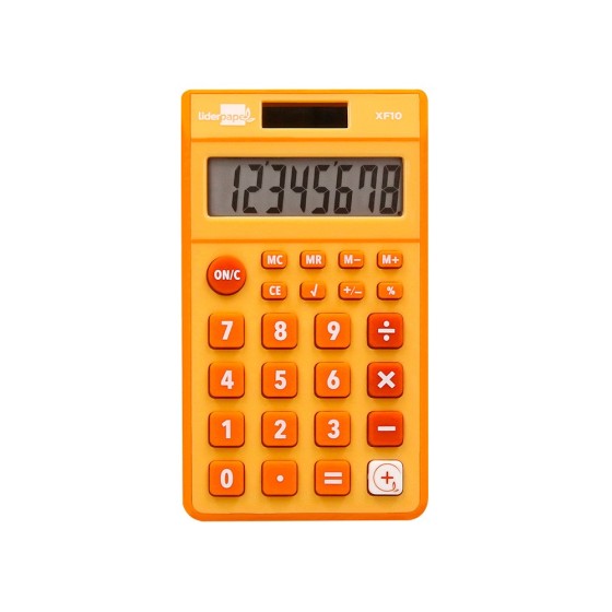 Calculadora liderpapel bolsillo xf10 8 digitos solar y pilas color naranja 115x65x8 mm