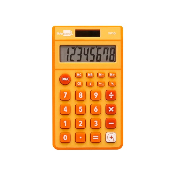 Calculadora liderpapel bolsillo xf10 8 digitos solar y pilas color naranja 115x65x8 mm