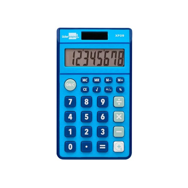 Calculadora liderpapel bolsillo xf09 8 digitos solar y pilas color azul 115x65x8 mm