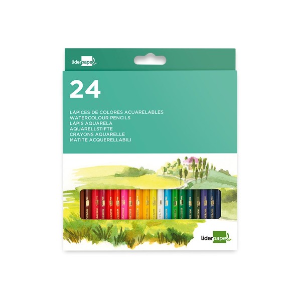 Lapices de colores acuarelables liderpapel caja de 24 colores surtidos