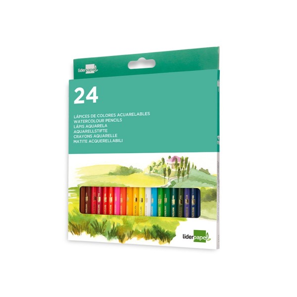 Lapices de colores acuarelables liderpapel caja de 24 colores surtidos