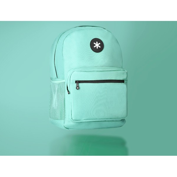 Cartera antartik mochila con asa y bolsillo frontal concremallera color verde menta 320x140x430 mm