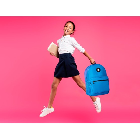 Cartera antartik mochila con asa y bolsillo frontal concremallera color azul 320x140x430 mm