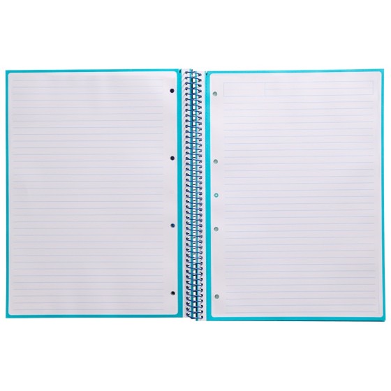 Cuaderno espiral liderpapel a4 micro antartik tapa forrada80h 90 gr horizontal 1 banda 4 taladros color turquesa