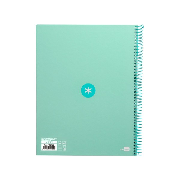 Cuaderno espiral liderpapel a4 micro antartik tapa forrada80h 90 gr horizontal 1 banda 4 taladros color menta