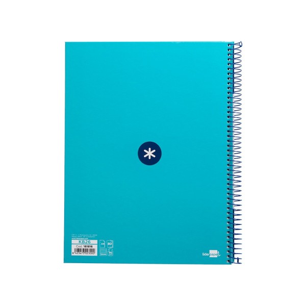 Cuaderno espiral liderpapel a4 micro antartik tapa forrada 80h 90 gr cuadro 5mm 1 banda 4 taladros turquesa