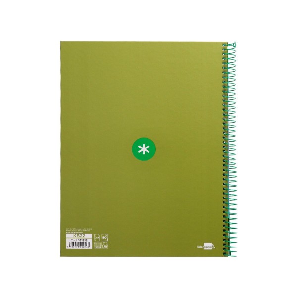 Cuaderno espiral liderpapel a4 micro antartik tapa forrada 80h 90 gr cuadro 5mm 1 banda 4 taladros verde