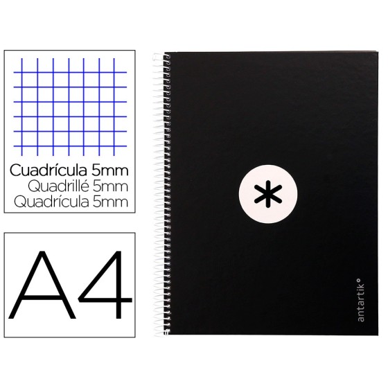 Cuaderno espiral liderpapel a4 micro antartik tapa forrada 80h 90 gr cuadro 5mm 1 banda 4 taladros negro