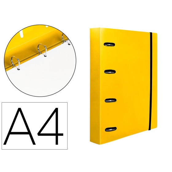 Carpeta con recambio liderpapel a4 cuadro 5mm 100 hojas 80g polipropileno 4 anillas 40mm amarillo fluor