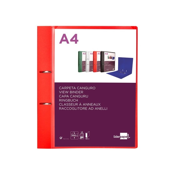 Carpeta liderpapel canguro 2 anillas 40 mm mixtas polipropileno din a4 rojo translicudo