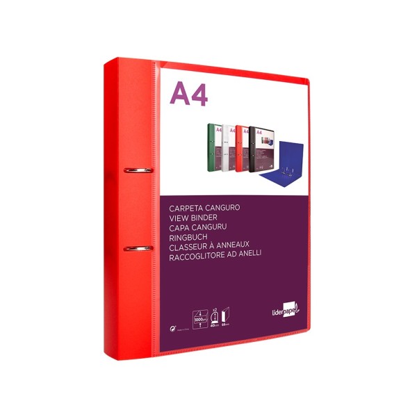 Carpeta liderpapel canguro 2 anillas 40 mm mixtas polipropileno din a4 rojo translicudo
