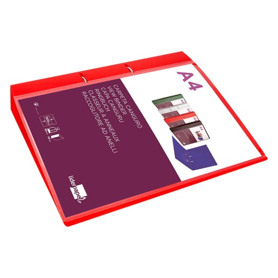 Carpeta liderpapel canguro 2 anillas 40 mm mixtas polipropileno din a4 rojo translicudo