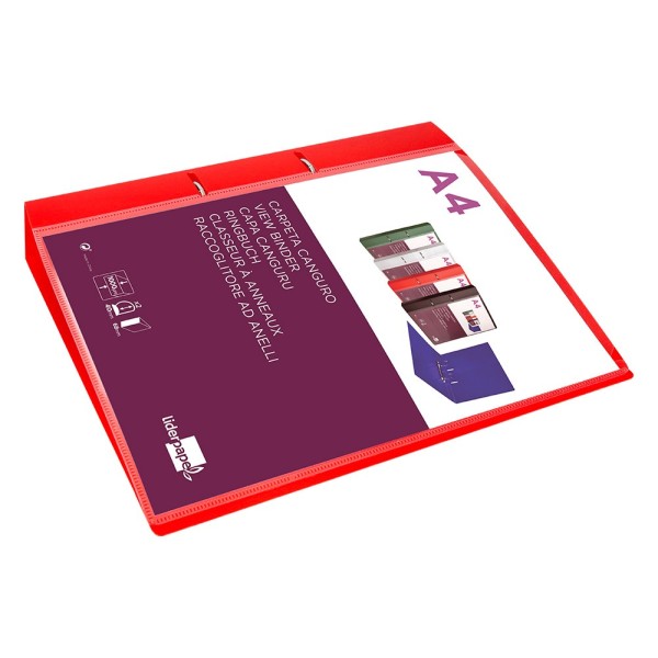 Carpeta liderpapel canguro 2 anillas 40 mm mixtas polipropileno din a4 rojo translicudo