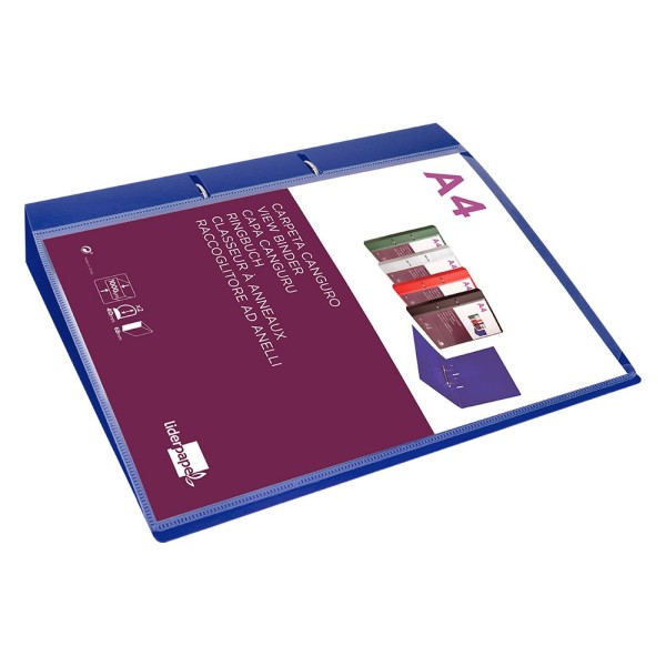 Carpeta liderpapel canguro 2 anillas 40 mm mixtas polipropileno din a4 azul translicudo