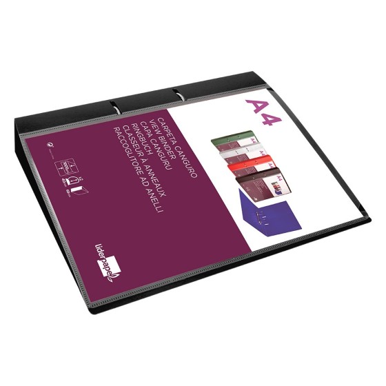 Carpeta liderpapel canguro 2 anillas 40 mm mixtas polipropileno din a4 negro opaco