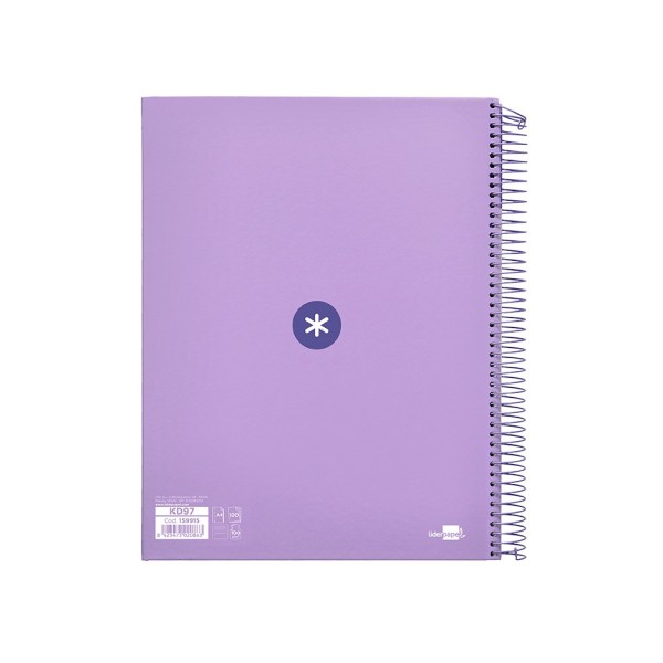 Cuaderno espiral liderpapel a4 micro antartik tapa forrada 120h 100 gr horizontal 5 banda4 taladros color lavanda