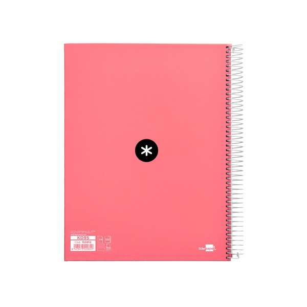 Cuaderno espiral liderpapel a4 micro antartik tapa forrada 120h 100 gr horizontal 5 banda4 taladors color coral
