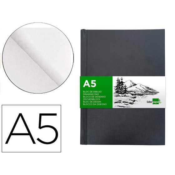 Bloc dibujo liderpapel esbozos encuadernado din a5 210x148 mm 100 hojas 100 g/m2 color negro