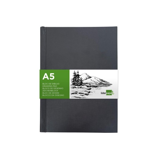 Bloc dibujo liderpapel esbozos encuadernado din a5 210x148 mm 100 hojas 100 g/m2 color negro