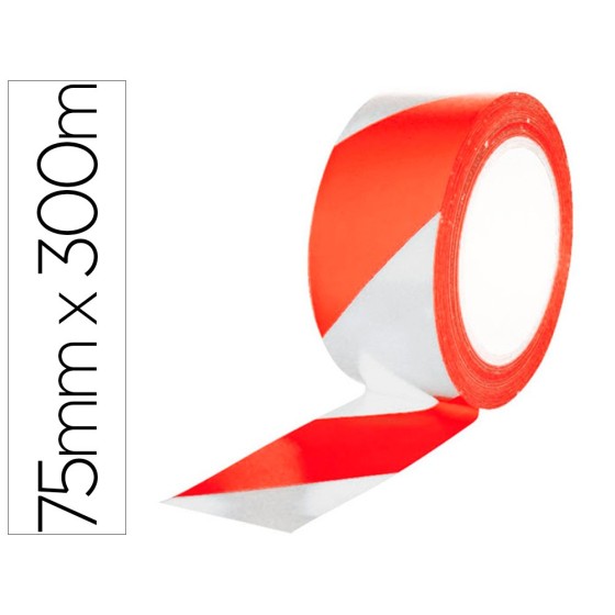 Cinta de señalizacion q-connect no adhesiva rojo y blanco 75 mm x 300 m