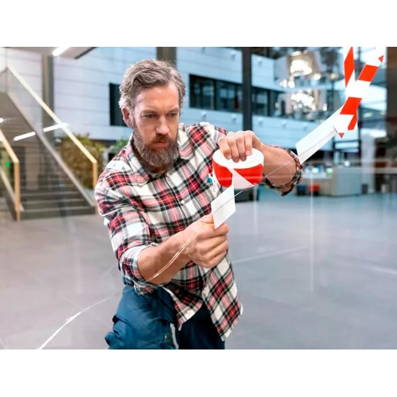 Cinta de señalizacion q-connect no adhesiva rojo y blanco 75 mm x 300 m