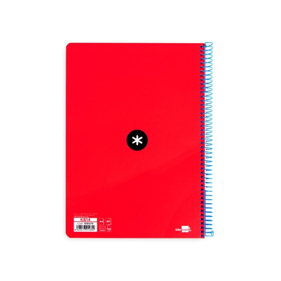 Cuaderno espiral liderpapel a4 antartik tapa dura 80h 90gr cuadro 4mm con margen color rojo
