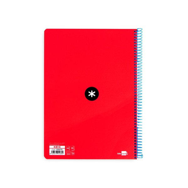 Cuaderno espiral liderpapel a4 antartik tapa dura 80h 90gr cuadro 4mm con margen color rojo