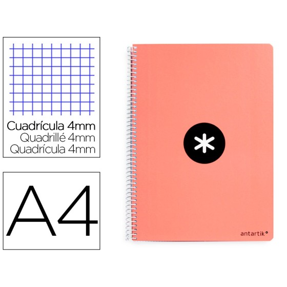 Cuaderno espiral liderpapel a4 antartik tapa dura 80h 90gr cuadro 4mm con margen color coral