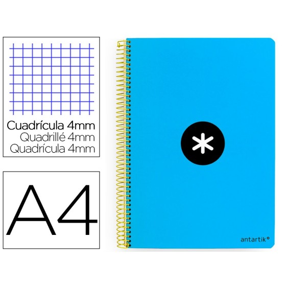 Cuaderno espiral liderpapel a4 antartik tapa dura 80h 90gr cuadro 4mm con margen color azul