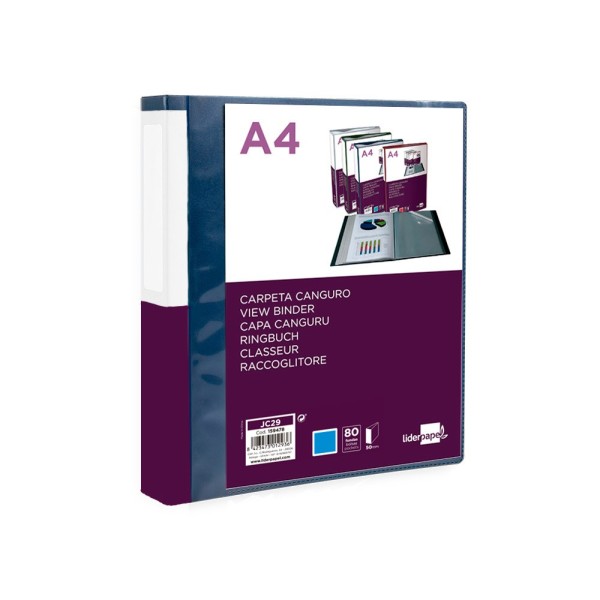 Carpeta liderpapel 80 fundas canguro pp din a4 azul translucido portada y lomo personalizable