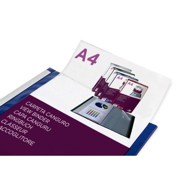 Carpeta liderpapel 30 fundas canguro pp din a4 azul translucido portada y lomo personalizable