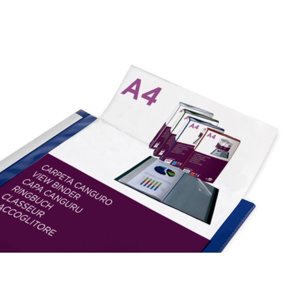 Carpeta liderpapel 10 fundas canguro pp din a4 azul translucido portada y lomo personalizable