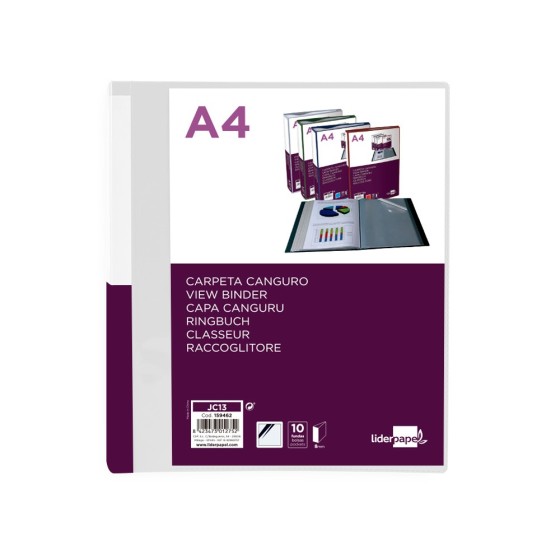 Carpeta liderpapel 10 fundas canguro pp din a4 transparenteportada y lomo personalizable